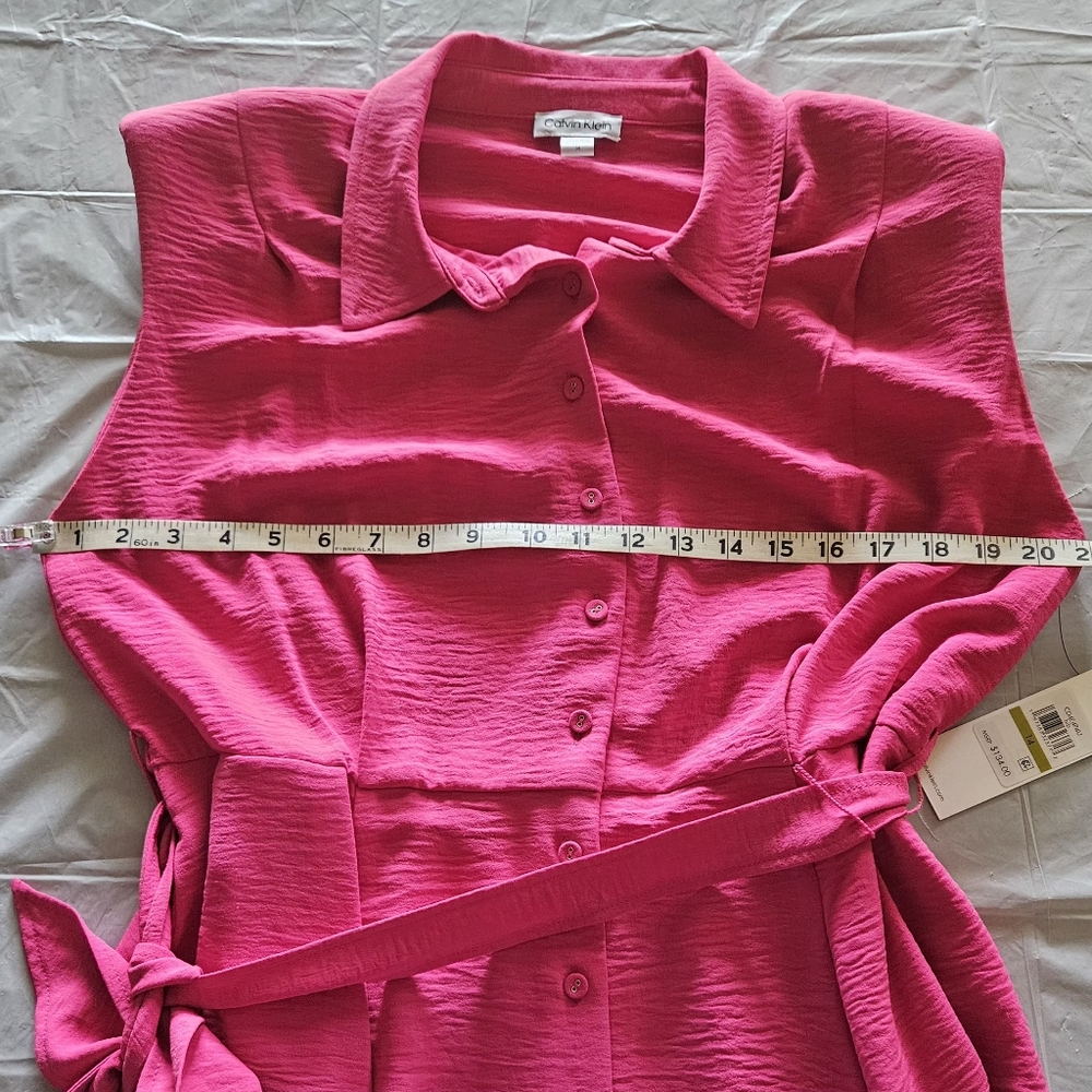 Calvin Klein Hibiscus Pink Sleeveless Button-Down Midi Dress Size 14 NWT - Picture 4 of 15